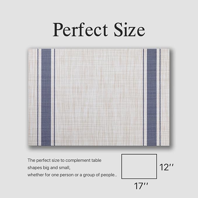 Placemat Set of 4 - Easy Clean Woven Vinyl Placemats for Dining Table, Indoor/Outdoor Place Mats, Washable PVC Table Mats（Blue Skyline）