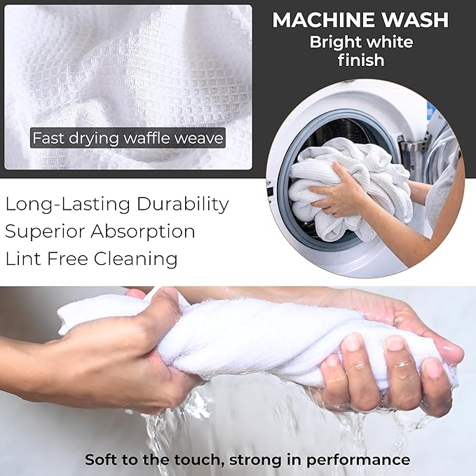 Highly Absorbent Cotton Dish Towels for Drying - Set of 6 White Kitchen Towels - 18"X28" Lint Free Waffle Weave Cloth Linen Hand Bathroom Bulk Dishtowels