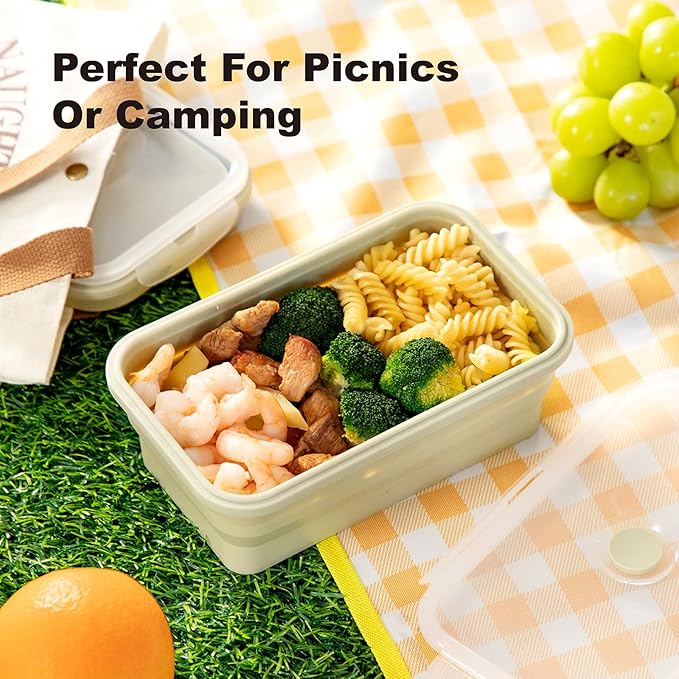 Silicone Food Storage Containers with Lids, 4 Pack Set 40.5oz/1200ml Collapsible Meal Prep Lunch Containers with Airtight Lid & Ven, Microwave, Dishwasher Safe