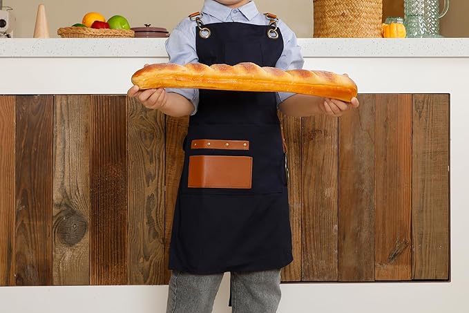 NEOVIVA Heavy Duty Work Apron for Kid Boys with Pockets and Adjustable Cross-back Straps