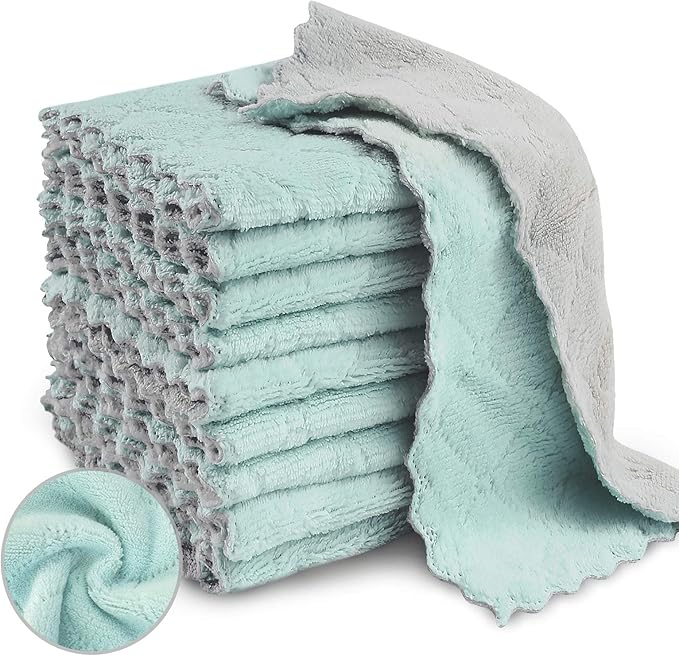 Bessrung 20 Pack Kitchen Dish Cloths, Super Absorbent Microfiber Cleaning Cloth for Cleaning Dishes, Kitchen, Bathroom, Car(Grey & Green)