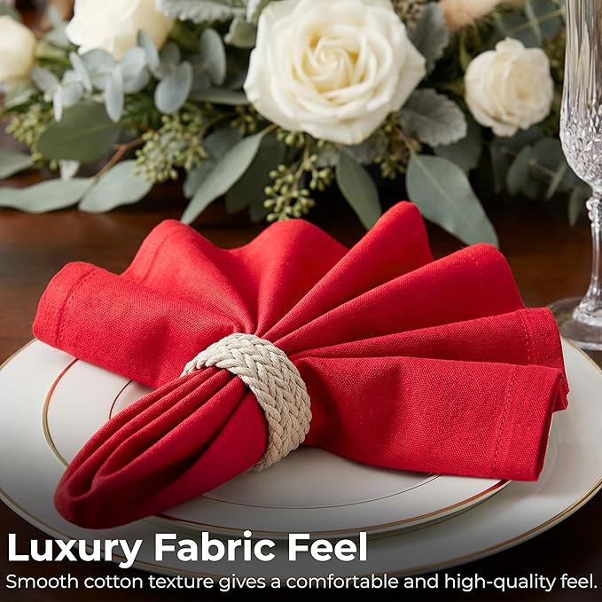 Ramanta Home Red Cotton Dinner Napkins Set of 12, 18x18 Inch 100% Cotton Cloth Napkins, Reusable Fabric Table Napkins for Everyday Dining, Parties, Weddings, Spring & Easter Table Décor Washable