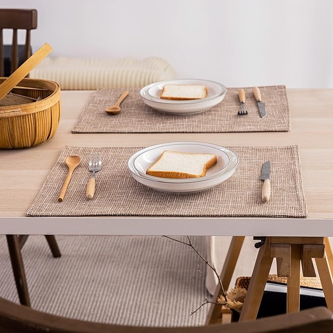 Kevin Textile Set of 4 Placemats Heat Resistant Dining Table Place Mats Kitchen Table Mats, 13"x19", Natural Linen