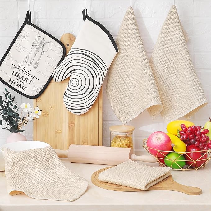 Homaxy 100% Cotton Waffle Weave Kitchen Dish Cloths, 7-Pack Ultra Soft Absorbent Dish Towels, Quick Drying Dish Rags, 12 x 12 Inches, Beige