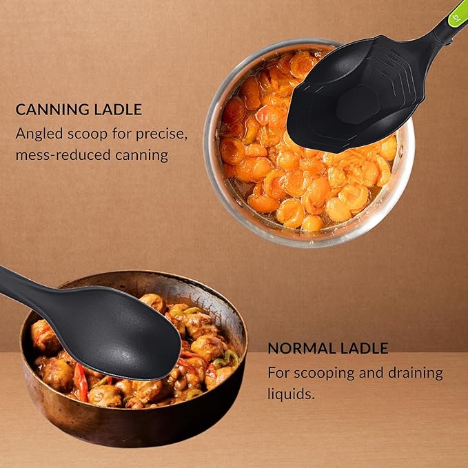 Supa Ant 5 Pieces Kitchen Cooking Utensils Set, XL Canning Scoop - Nylon Ladle with Holes - Pasta Spoon/Fork - Slotted Spoons Kitchen Gadgets Utensil Set