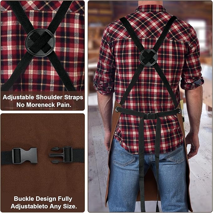 WEARXI Aprons for Men, Woodworking Apron with Tool Pockets, Canvas Work Apron for Woodworkers, Mechanics, Blacksmiths, Carpenters S-XXXL, Mens Aprons Gifts for Dad, Gifts for Father Day, Dad Gifts