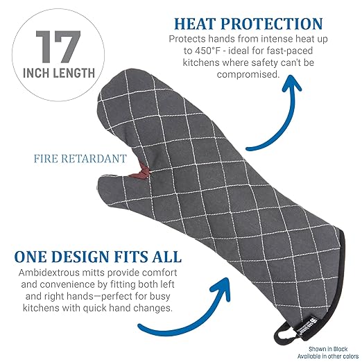 San Jamar 800FG17 BestGuard Commercial Heat Protection Up to 450° F Oven Mitts (Pair), 17 inch Length, Tan