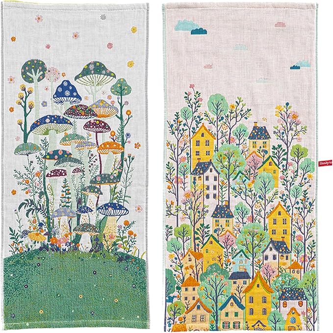 Flour Sack Green Kitchen Towels - Tea Towels Set of 2,Quick Dry 100% Cotton for Kitchen Drying Linework,Ultra Absorbent Decorative Boho Floral Large Hand Towels with Hanging Loop,Mushroom