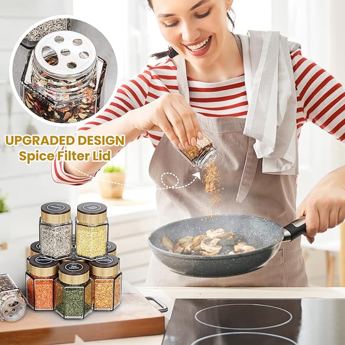 Vetacsion Set of 12 Magnetic Spice Tins with 2 Black Metal Wall-Plates,100 Preprinted Seasoning Label Stickers,2 Styles for 3 oz Herb Jars (12 PCS)