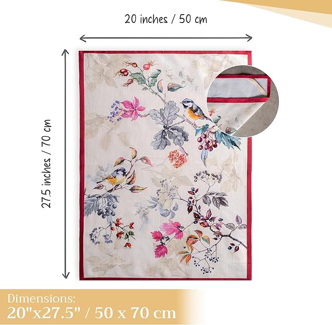 Maison d' Hermine Kitchen Towels Set of 3 100% Cotton 20" x 27.5" Reusable Cloth Tea Dish Towels Absorbent with Hanging Loop for Kitchen Dining Thanksgiving Christmas Decorations (Equinoxe - Beige)