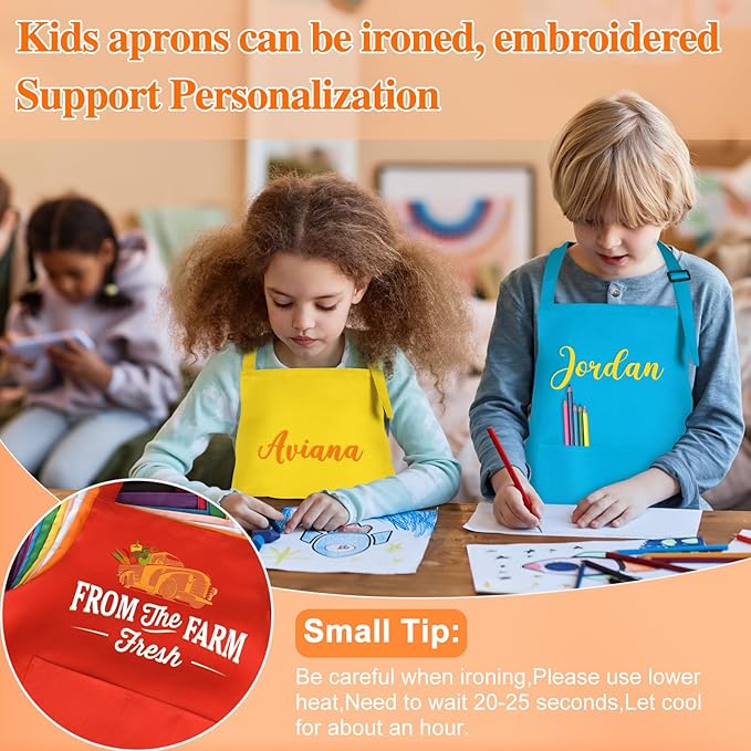 12 Pack Kids Apron bulk with 2 Pockets Adjustable Chef Art Apron Kids Painting Aprons for Cooking Baking Painting Crafting Grilling Activity（12 Color）