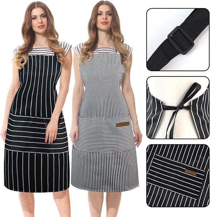 Taidven 2 Pack Apron - Unisex, Adjustable Bib Kitchen Apron, Cooking Apron, Aprons for Women Men with Pockets, Chef Aprons