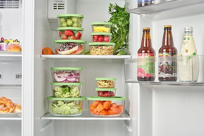 DURA LIVING 16-Piece Glass Food Storage Containers Set (8 Containers + 8 BPA-Free Lids) | 1-Cup, Leakproof | Microwave, Freezer, Oven & Dishwasher Safe | Ideal for Meal Prep & Pantry Organization