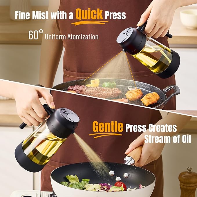 PARACITY 2 in 1 Oil Dipenser Bottle with Silicone Bottom (Black-2PCS)