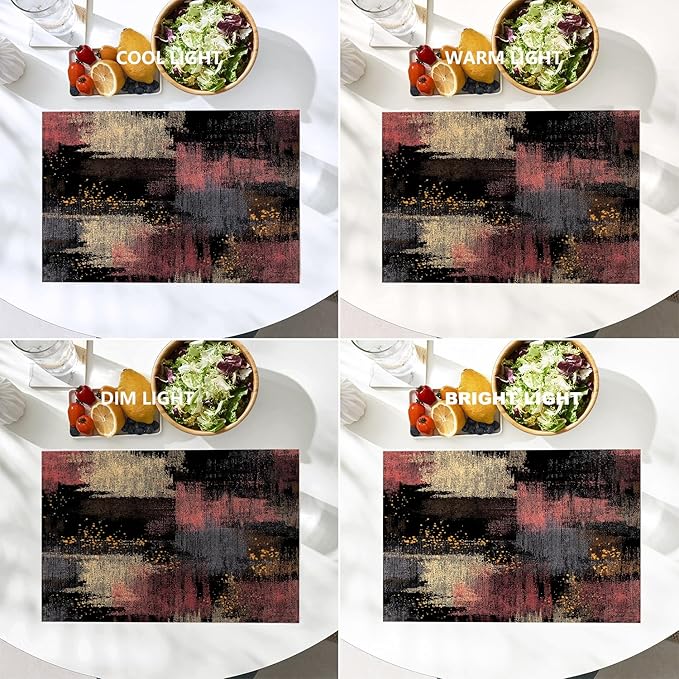 Batmerry Artwork Dark Tones Placemats, Artistic Expression Muted Color Washable Linen Table Mats for Kitchen Table Double Insulation Decor Dining Set Indoor Outdoor 12X18 in Set of 8