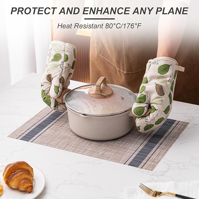 CADONO Placemats Set of 4 Washable Indoor/Outdoor Vinyl Place Mats for Dining Table Durable Non-Slip Heat Resistant PVC Weave Table Mats（Stripes-Blue）