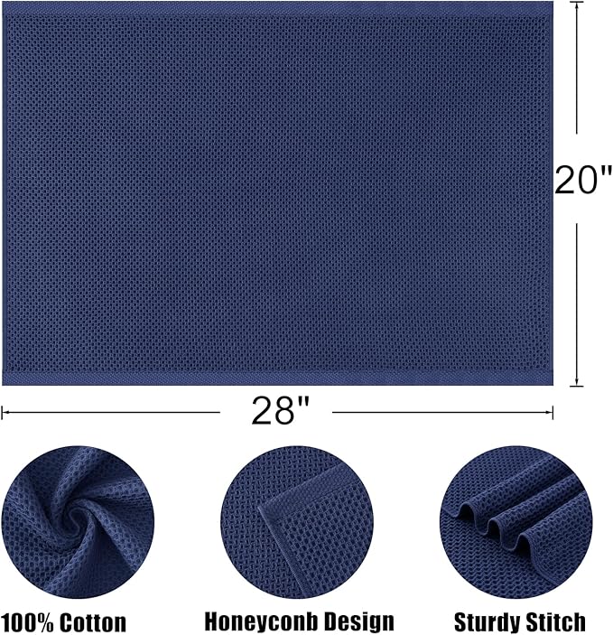 Kitinjoy 100% Cotton Waffle Weave Kitchen Towels (20 X 28 Inches, Navy Blue), 4-Pack Super Soft and Absorbent Dish Towel for Drying Dishes
