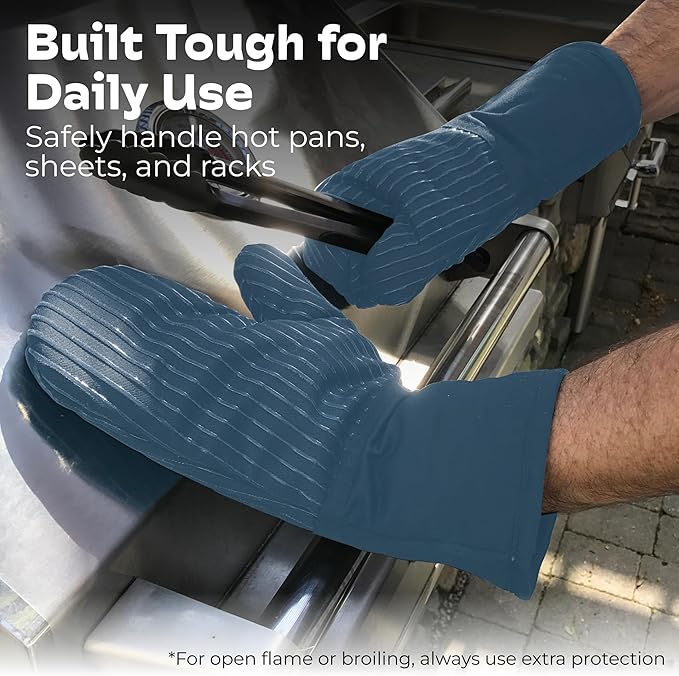 Big Red House - Silicone Oven Mitts - Blue Denim Set of 2-12.5" - Heat Resistant to 536 F / 280 C Kitchen Gloves - Professional Grade Protection Hot Cooking Baking