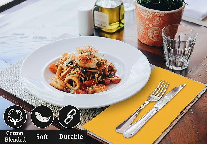 Ruvanti Cloth Napkins Set of 4, 18x18 Inches Napkins Cloth Washable, Soft, Durable, Absorbent, Cotton Blend. Table Dinner Napkins Cloth for Hotel, Lunch, Restaurant, Wedding Parties - Mustard