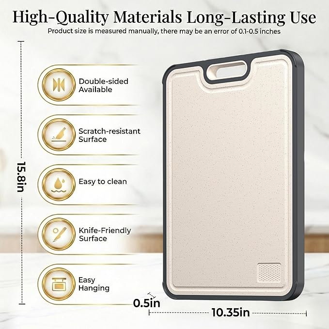 2-IN-1 Double-Sided Titanium Cutting Board –100% Titanium Side, Durable Wheat Straw Back,Easy to Clean,Non Toxic Maintains Freshness & Pure Surface 15.8 x 10.35 in, Premium Kitchen & Home Prep Board