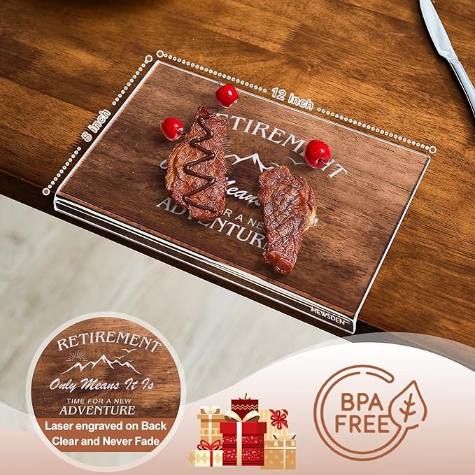 Engraved Acrylic Cutting Board with Counter Lip - Retirement Gifts for Woman Men Clear Counter Protector Kitchen Decor Happy Retirement Gifts for Teachers Mom Dad Coworker Boss Friends Retirees