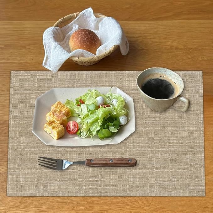 Cream Beige Linen Placemats Set of 4, Cloth Waterproof Washable Heat Resistant Place Mats 12x18 Inch, Table Mat for Outdoor Indoor Home Kitchen Party Dining Decoration-07