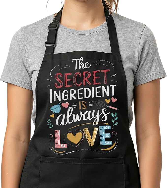 Baking Apron for Women Funny Cooking Apron, The Secret Ingredient Is Always Love Apron, Gift for Mom Wife Grandma, Kitchen Apron with 2 Pockets Adjustable,Kitchen Gift for Mother's Day, Birthday