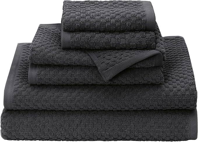 COTTON CRAFT Waffle 6 Piece Towel Set - 100% Cotton - 2 Oversized Luxury Euro Spa Waffle Weave Large Bath Towels, 2 Hand Towels, 2 Washcloth - Absorbent Quick Dry Hotel Bathroom Shower Pool - Charcoal