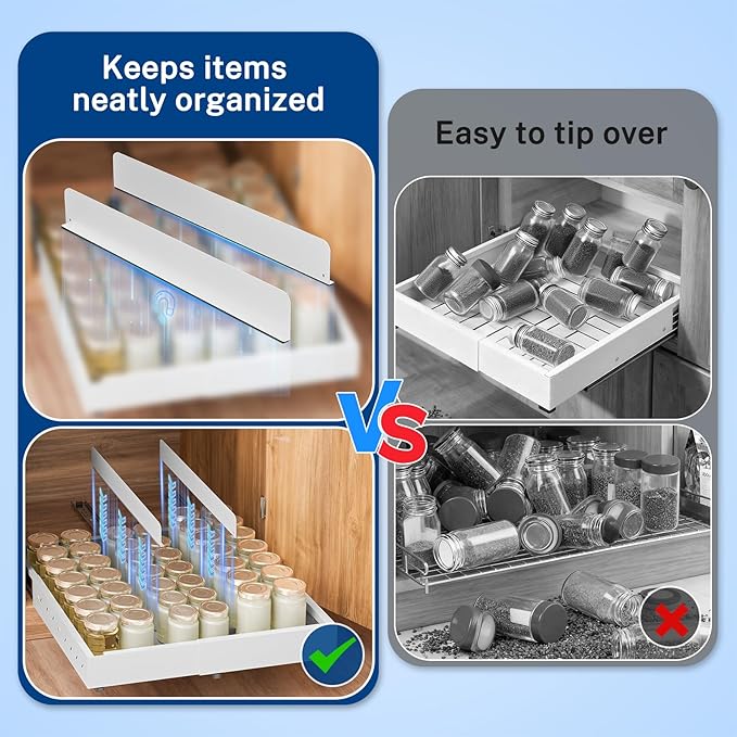 Insputer 1 Pack Pull Out Cabinet Organizer Expandable (12.4"-20.08")W & (16.26"-22.44")D, No Drill Slide Out Drawer with 3 Slide Rails, 2Pcs Magnetic Panel, Adhesive Roll Out Shelf for Kitchen, Pantry