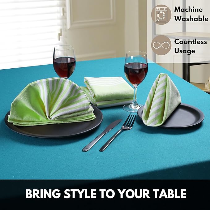 Stripe Cloth Dinner Napkins 4 Pack, 18x18 Inches, 100% Cotton, Machine Washable Table Linen, Durable Reusable Cloth for Everyday Meals, Farmhouse Easter Dining, Green Chambray