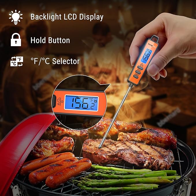 TempPro TP01A (2 Pack) Digital Meat Thermometer for Cooking Liquid Deep Frying Oil Candy, Kitchen Food Instant Read Thermometer with Super Long Probe, Backlit, Lock Function (Previously ThermoPro)