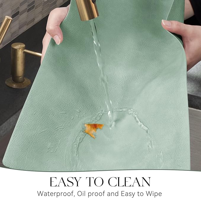 MOSAYT Vinyl Spring Placemats Set of 4-12 X 17 Inch - Faux Leather 100% Waterproof Oil-Proof Wipeable PU Place Mats, Heat Resistant Reversible Table Mats for Kitchen, Dining, Outdoor (Green)