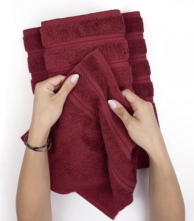 American Soft Linen Luxury Hand Towels for Bathroom, 600 GSM Heawy Weight 16x28 Size 100% Cotton Turkish 4 Piece Hand Face Towel Set, Bordeaux Red Hand Towels
