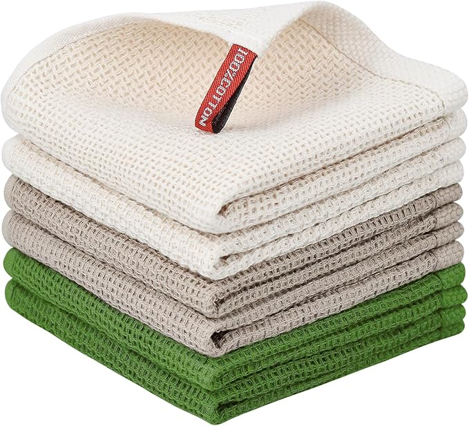 Nialnant 6 Pack Kitchen Towels, 100% Cotton Dish Cloth for Washing Dishes, Absorbent Quick Drying Dish Rags, Multipurpose Cleaning Rags-12x12 Inches