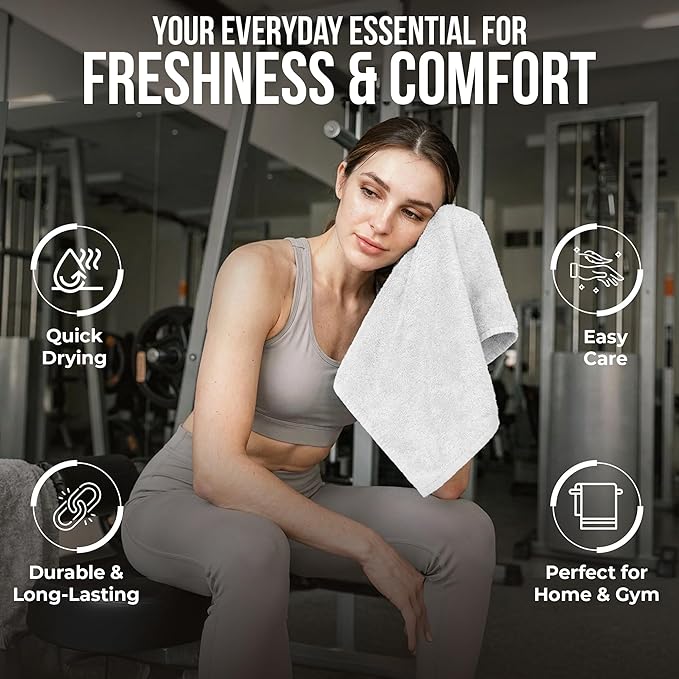 RIVERSIDE Pack of 12 Washcloths, 12 x 12 Inches, 100% Cotton, Premium Flannel Face Cloths, Highly Absorbent & Soft Feel Fingertip Towels (White, 12 Pack)