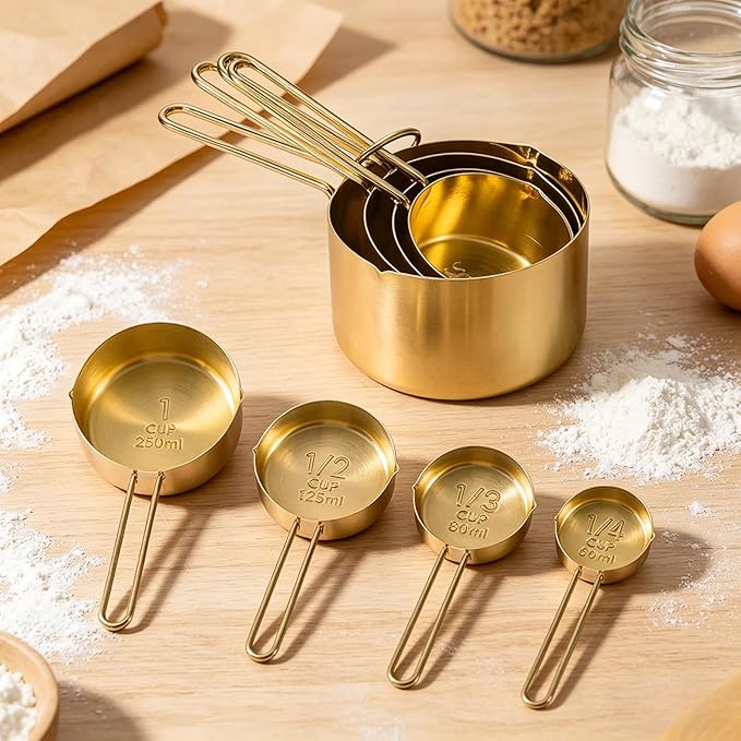 4pcs Stainless Steel Measuring Cups Set Kitchen Accessories Baking Tea Coffee Measuring Tools (gold-4pcs)