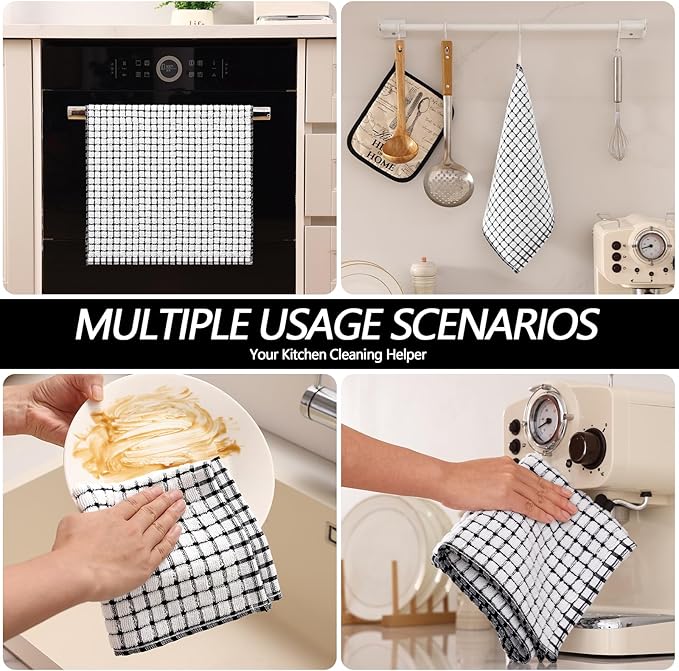 Homaxy Kitchen Towels and Dishcloths Set, 16 x 25 and 12 x 12 Inches, Set of 8 Cotton Terry Kitchen Dish Towels, Super Soft and Absorbent Dish Cloths, Black