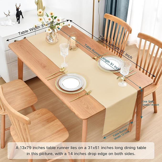 Farmhouse Rustic Table Runner Beige Faux Linen Table Runners Water Resistant Table Runner 72 inches Long for Living Room Dresser Bedroom Kitchen Dining Party 13x72 Inch