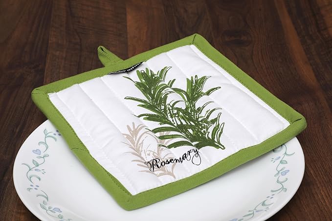 AMOUR INFINI Pot Holders Heat Resistant Cotton Set of 3 Nonslip 8"x8" Inch Hot Pads for Kitchen, BBQ, Baking & Cooking with Hanging Loops (Herb Garden)