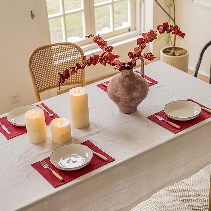 Home Brilliant Cloth Placemats Set of 8 Red Linen Placemats for Dinner Heat Resistant Dining Table Mats Kitchen Place Mats, Dark Red Burgundy