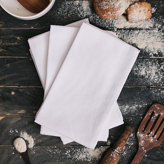 DG Collections 100% Cotton Flour Sack Towels – 12 Pack, 27x27 Inches, White, Lint-Free, Pre-Washed, Hemmed Edges – Reusable Kitchen Towels for Cleaning, Embroidery, Printing & Crafts - White