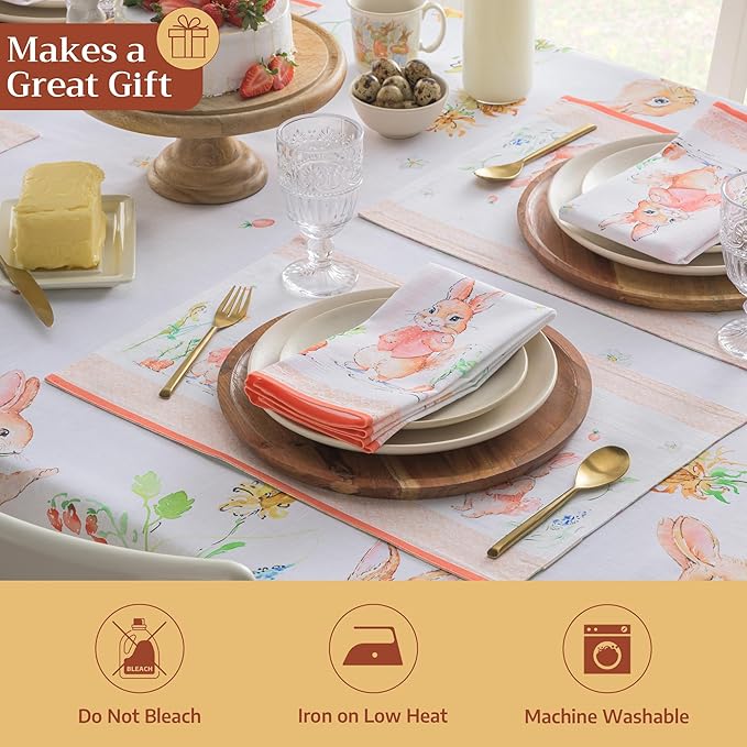 Maison d' Hermine Placemats Set of 4 100% Cotton Washable Cloth Place Mats Reusable Table Mats for Kitchen Dining Party Wedding Gifts for Mothers Day Spring/Summer (Bunny Party, 13" x 19")