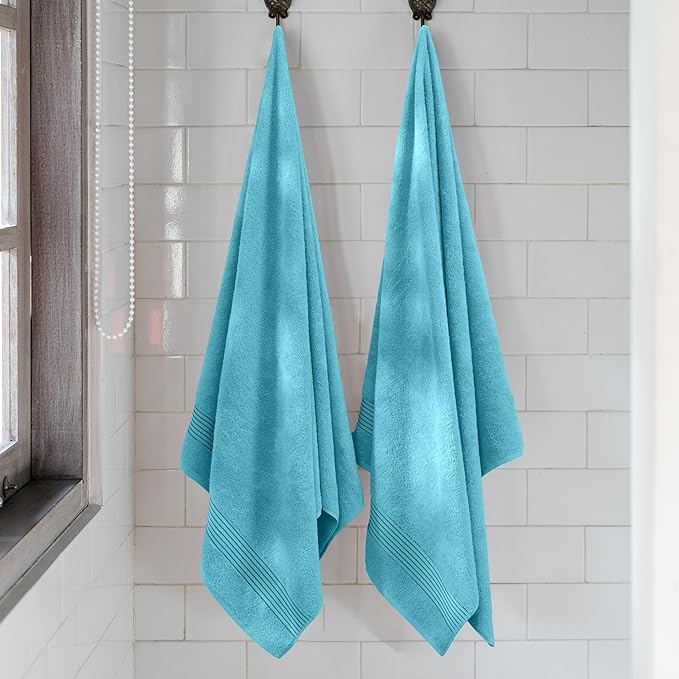 Mocassi Luxury 100% Turkish Cotton 2-Pack Bath Towel Set- Ultra Soft, Quick Dry Highly Absorbent 27 x 54 inch Premium Spa Hotel Quality 2PC Bath Towels - Luxurious Soft Bathroom Towels, Aqua