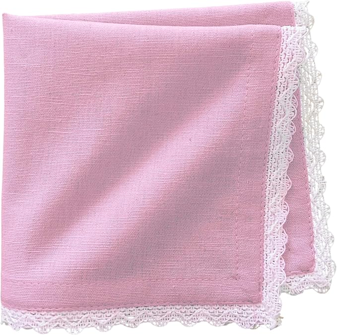 Fingercraft Dinner Cloth Napkin Cotton Linen Blend 12 Pack 12In Mitered Corners with Elegant Lace for Everyday Use Napkins Cloth are Pre Shrunk and Good Absorbency Pastel Rose Easter Color