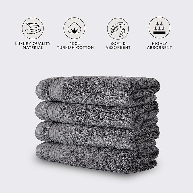 Classic Turkish Towels CTT - Premium 4 Piece Bath Towel Set, Made with 100% Turkish Cotton, Quick Drying, Highly Absorbent & Comfy Towels for Spa & Hotel | 30"x54" (Grey)
