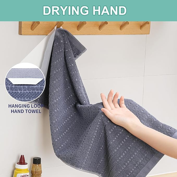 SALAS Kitchen Dish Towels, Bulk Cotton Kitchen Hand Towels, 390 GMS Plaid Dish Cloths Rags for Drying Dishes with Hanging Loop, 16‘’ x 26‘’, 3 Packs, Retro Blue