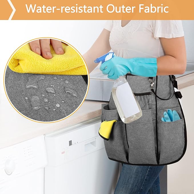 LoDrid Professional Cleaning Apron with 9 Pockets and Adjustable Waist Belt, Cleaning Caddy Aprons for Cleaning Work of House Hotel, Gray