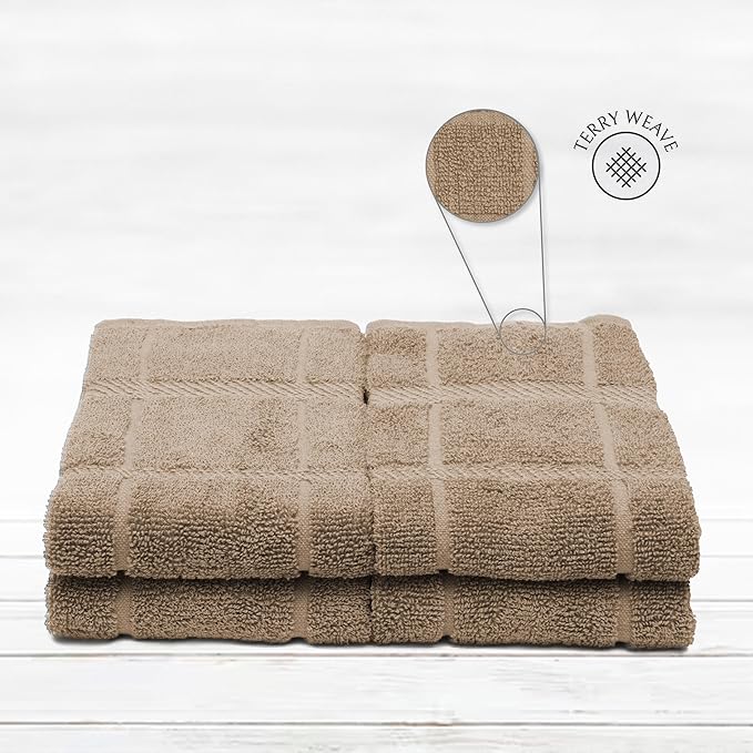 100% Cotton Terry Dish Towels, 4 Pack Plain, 16 x26 Inches, Super Soft and Absorbent Kitchen Towels, Perfect for Kitchen Cleaning and Dish Washing | Tan