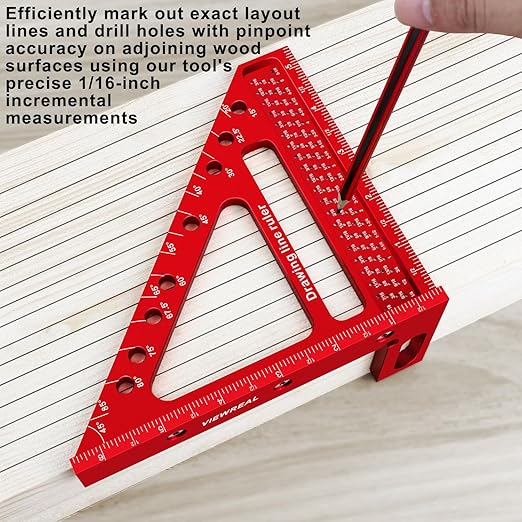 Large Carpenter Square 6.5''x5.79''Protractor Ruler with 3D Multi-Angle Measuring and Scribing Features with Anti-Lost Pin for Accurate Woodworking & Construction