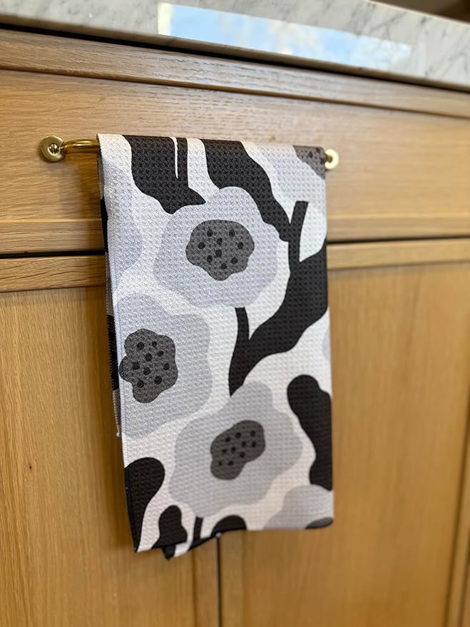 || 3 Pack|| Double Sided Dish Towels || Waffle Weave Microfiber || Tea Towels || Highly Absorbent || Hanging Loop || Dish Cloths || Modern || Designer Prints (Black/Gray)